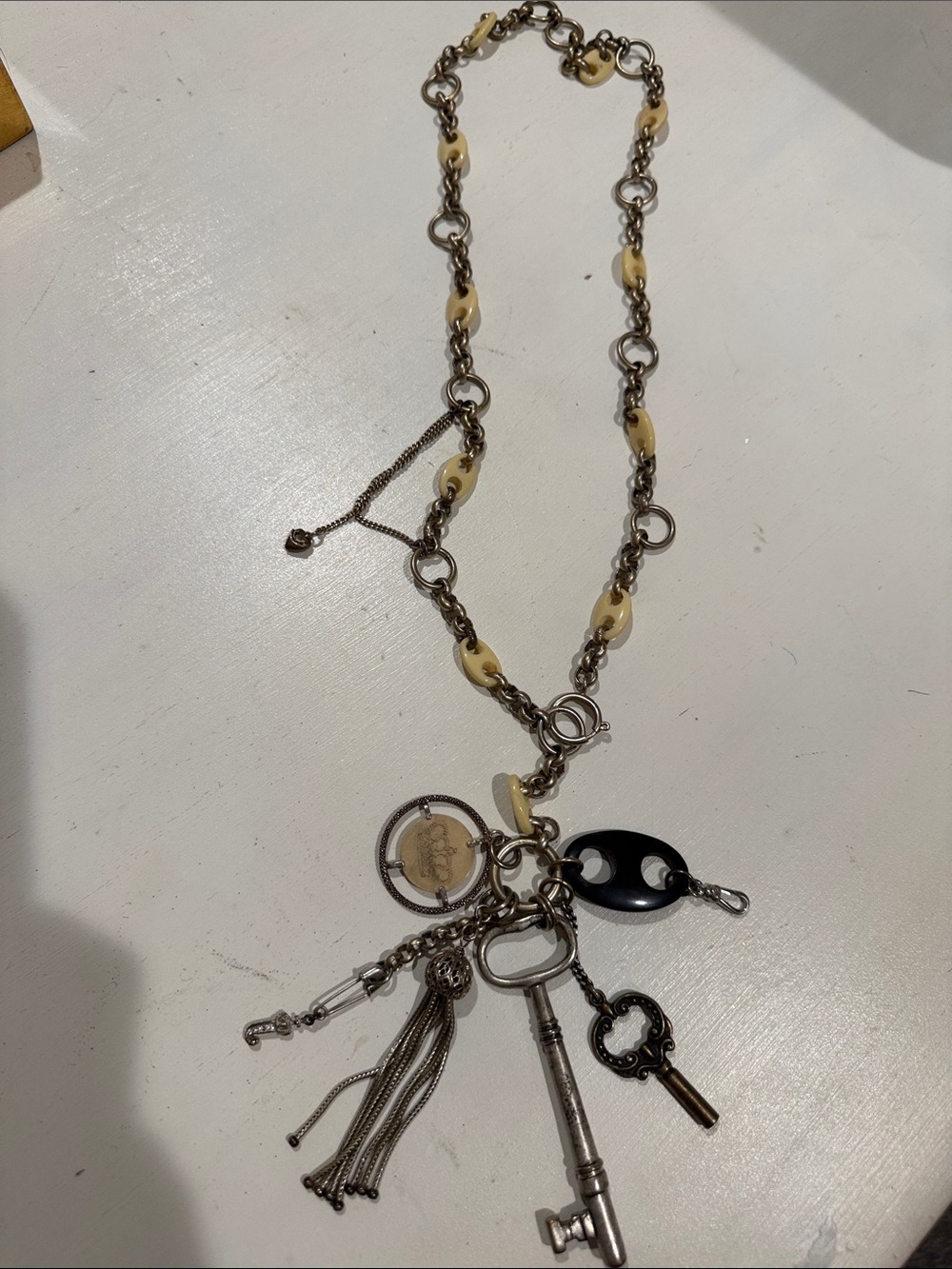 Juicy Couture Cream and Silver Multi-Charm Key Necklace